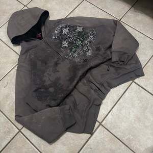 Vintage Y2K RARE MMA Elite Sherpa Lined Zip Up Hoodie Cross Gray Medium - Read